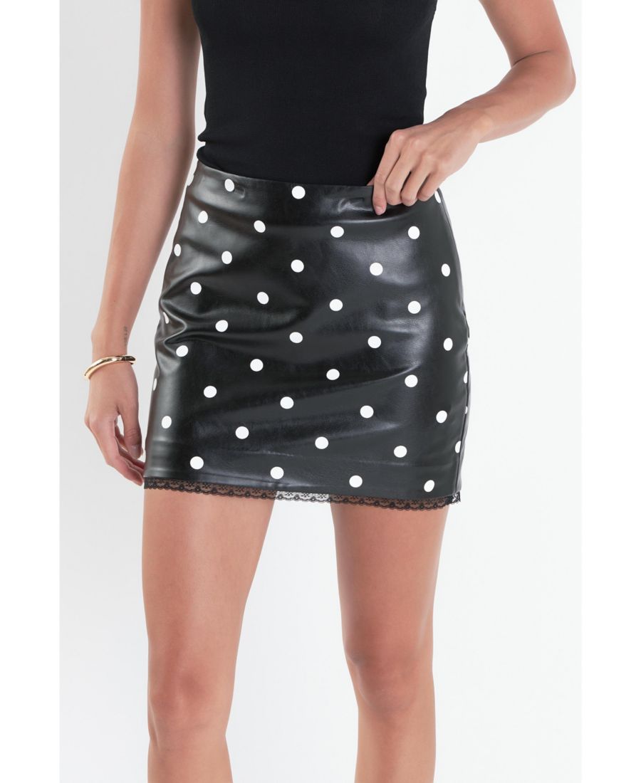 

Женская мини-юбка из искусственной кожи в горошек English Factory, Black/white