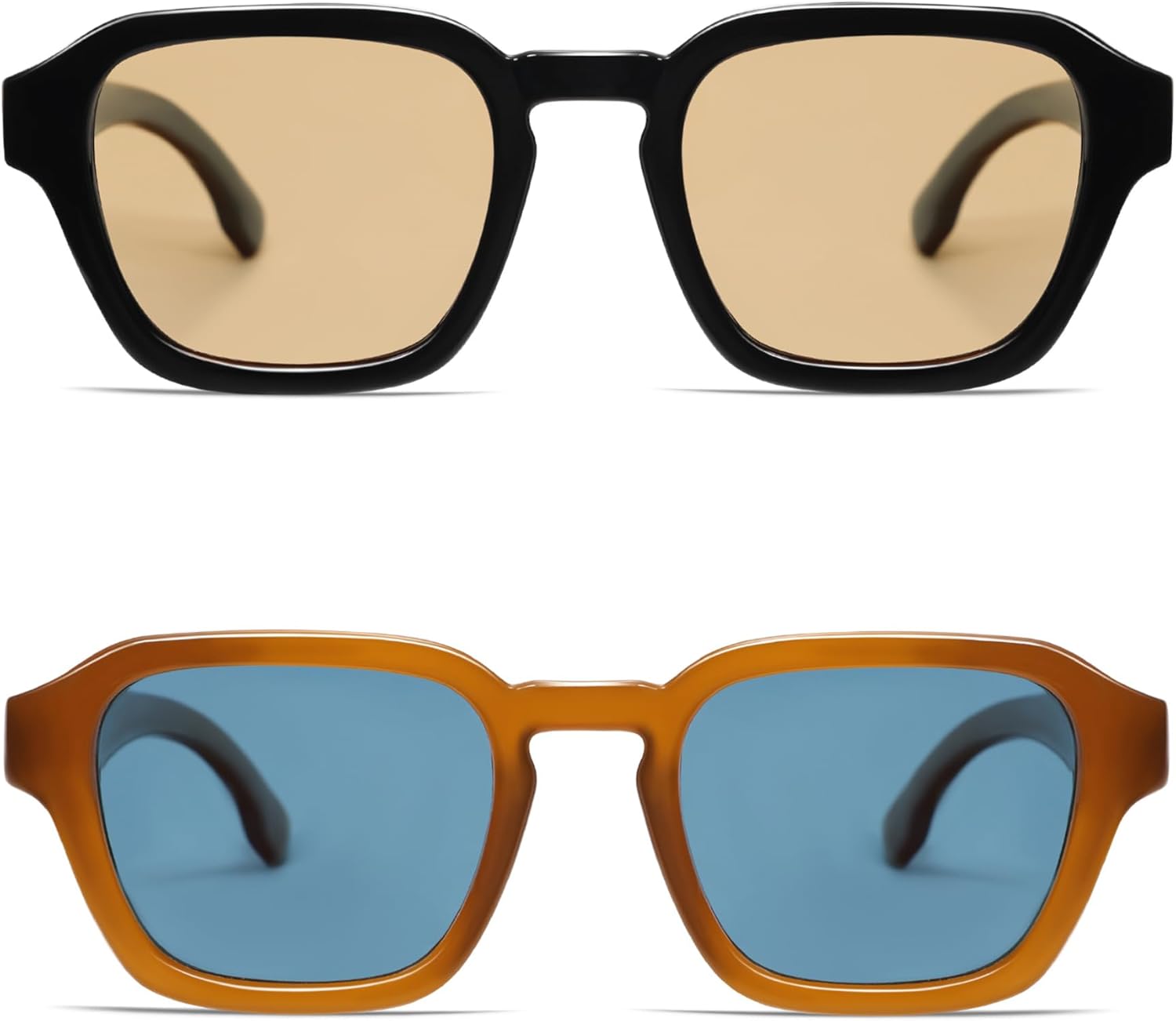 

Солнцезащитные очки VANLINKER в стиле ретро-винтаж, поляризованные, модные, маленькие квадратные, для женщин и мужчин, 2025, модель VL9858, 2 Pack Black Frame Yellow Lens + Amber Frame Blue Tinted Lens