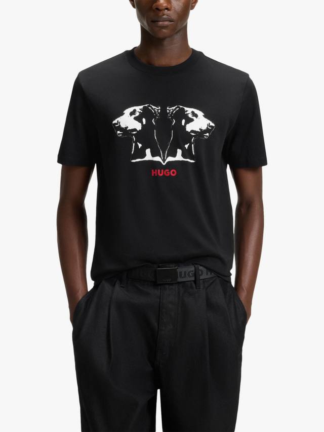 

Хлопковая футболка HUGO Regular Fit с коротким рукавом и принтом доберман HUGO BOSS, Black/Multi