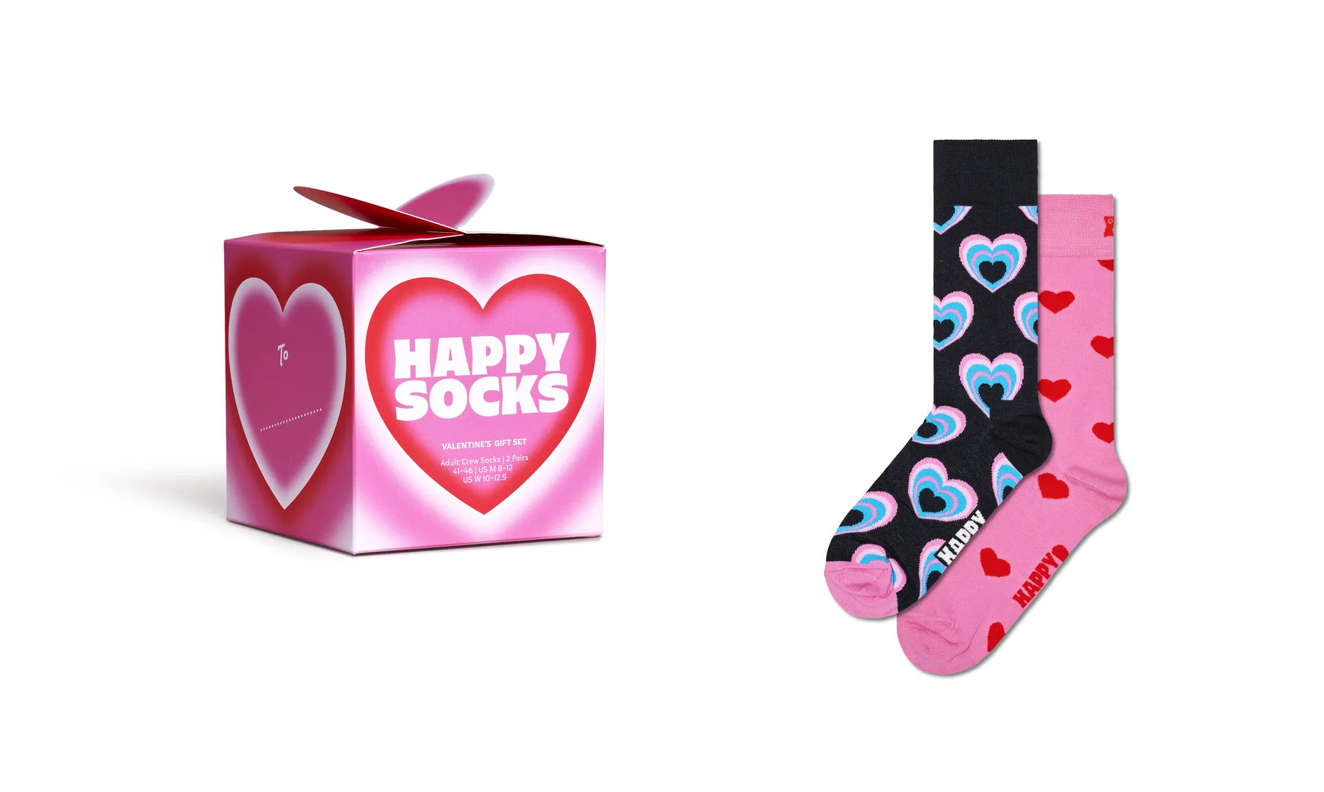 

Длинные носки Happy Socks (коробка, упаковка 2 шт.), с разными узорами в виде сердечек по всей поверхности, розовый