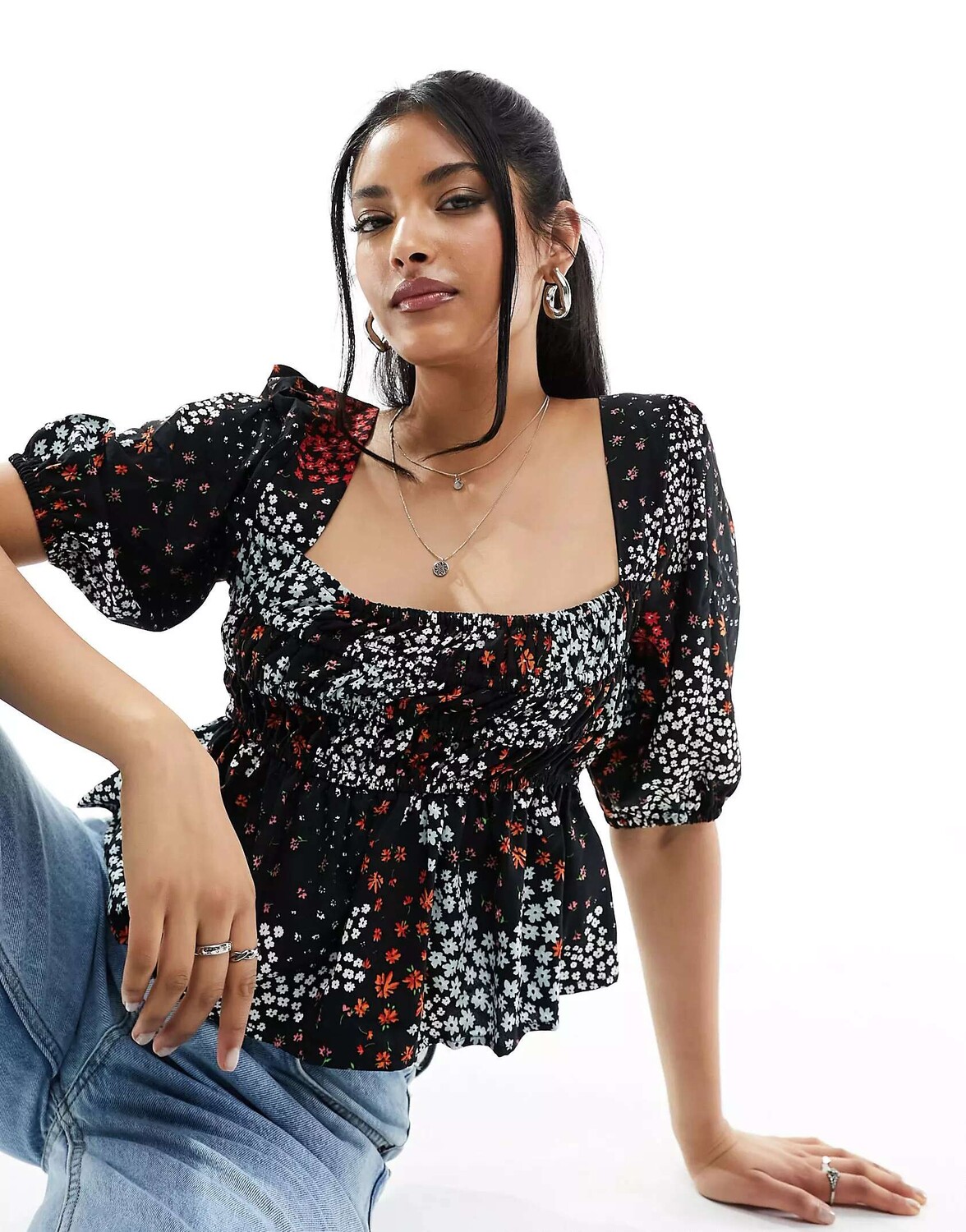 

Топ с длинными рукавами и квадратным вырезом ASOS