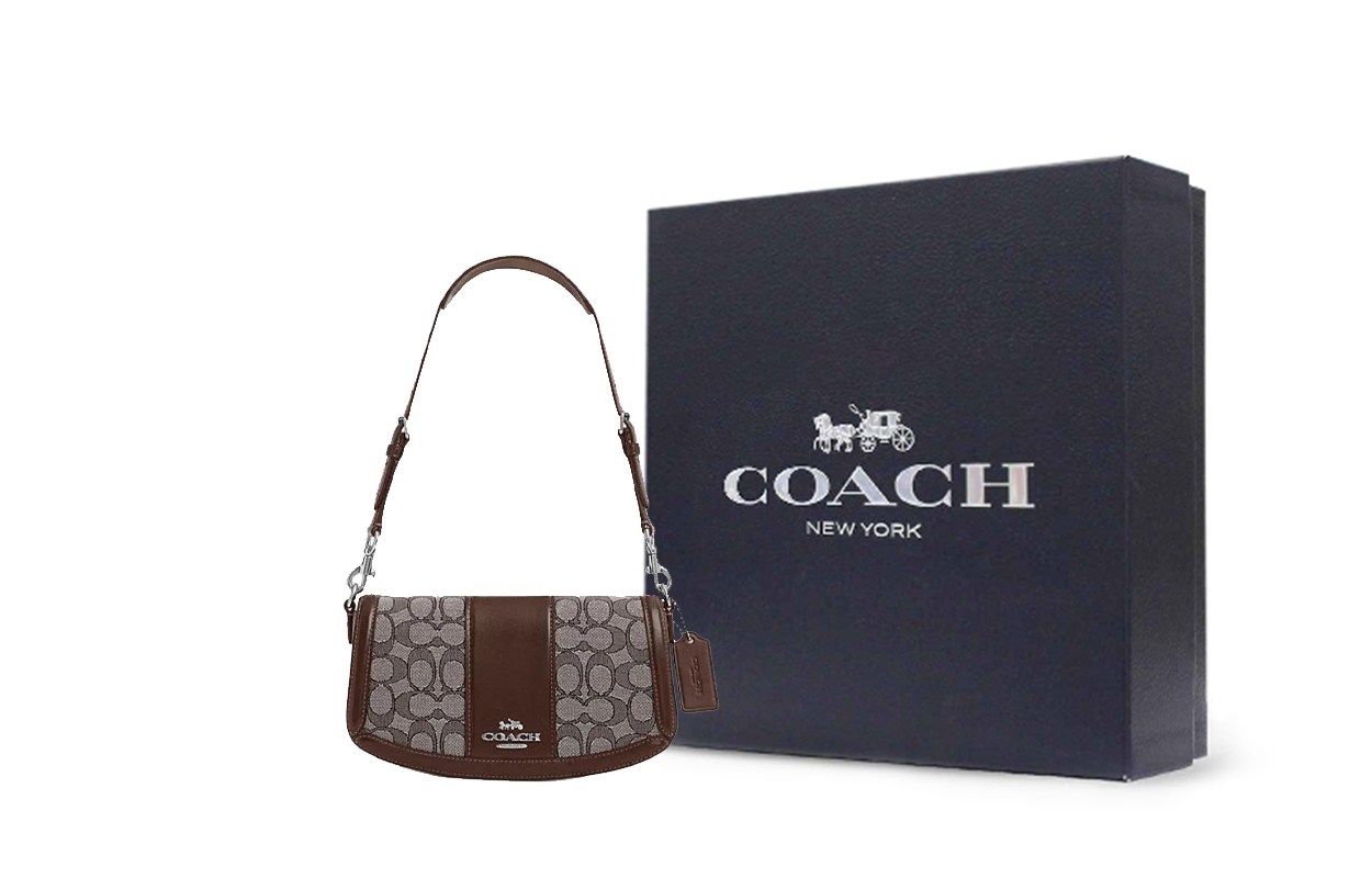

COACH Женская кожаная сумка через плечо среднего размера из кожи коровы с тканевыми вставками в цвете дуб клен и коричневый