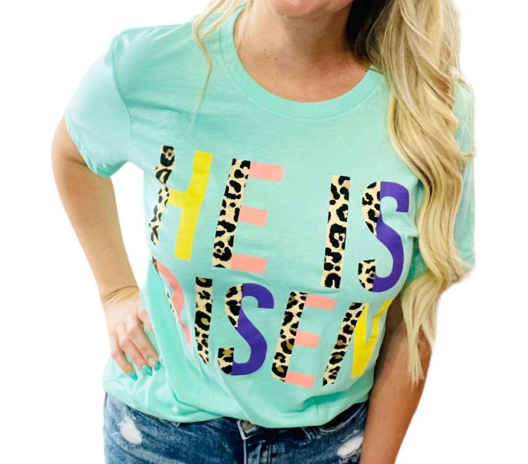 

Футболка He Is Risen Leopard цвета Mint Spirit to a Tee