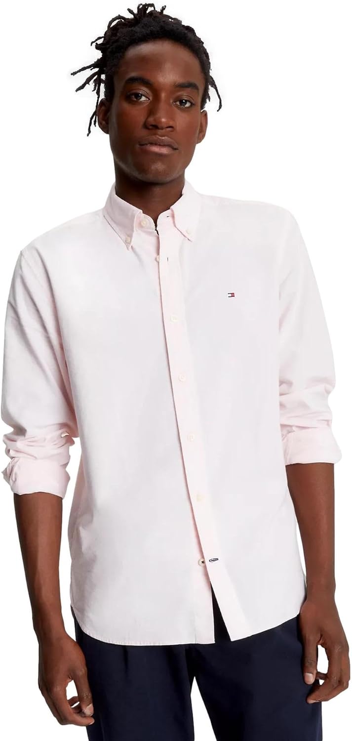 

Мужская фирменная рубашка TOMMY HILFIGER с длинным рукавом и застежкой на пуговицы, классического кроя, коллекция 2025 года, Precious Pink