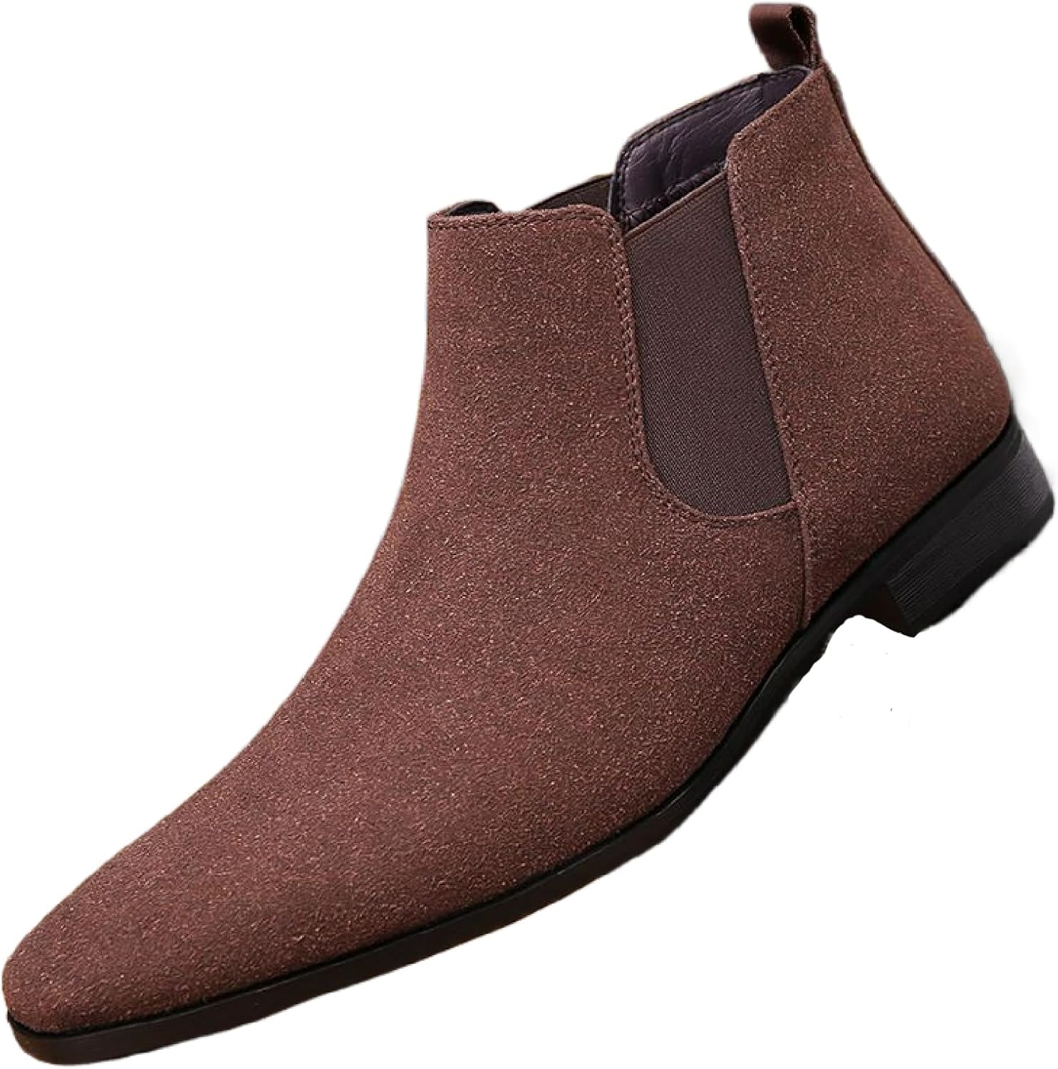 

Мужские замшевые челси с толстым низким каблуком, классические комфортные с острым носком, на мягкой подошве, без застежек, с боковыми эластичными вставками, формальные деловые ботинки на низком каблуке Bhdjk, коричневый