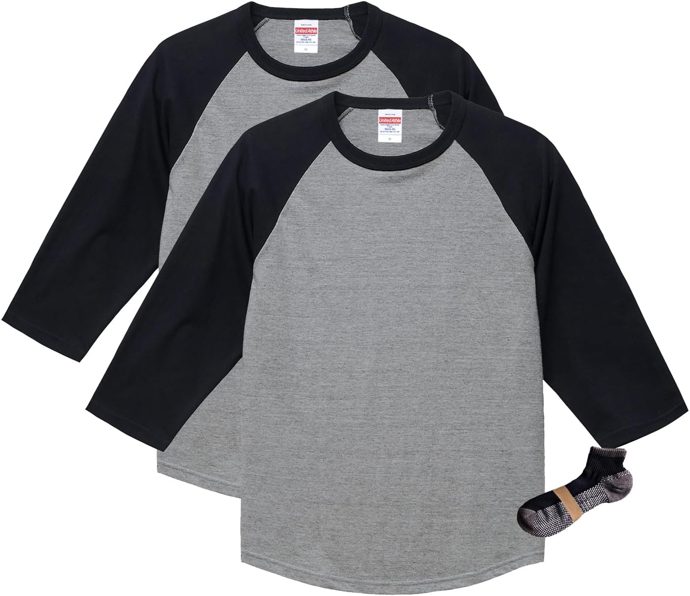 

Мужская футболка-реглан United Athle 504501, плотность ткани 5,6 унций, с рукавами 3/4, черные/серый