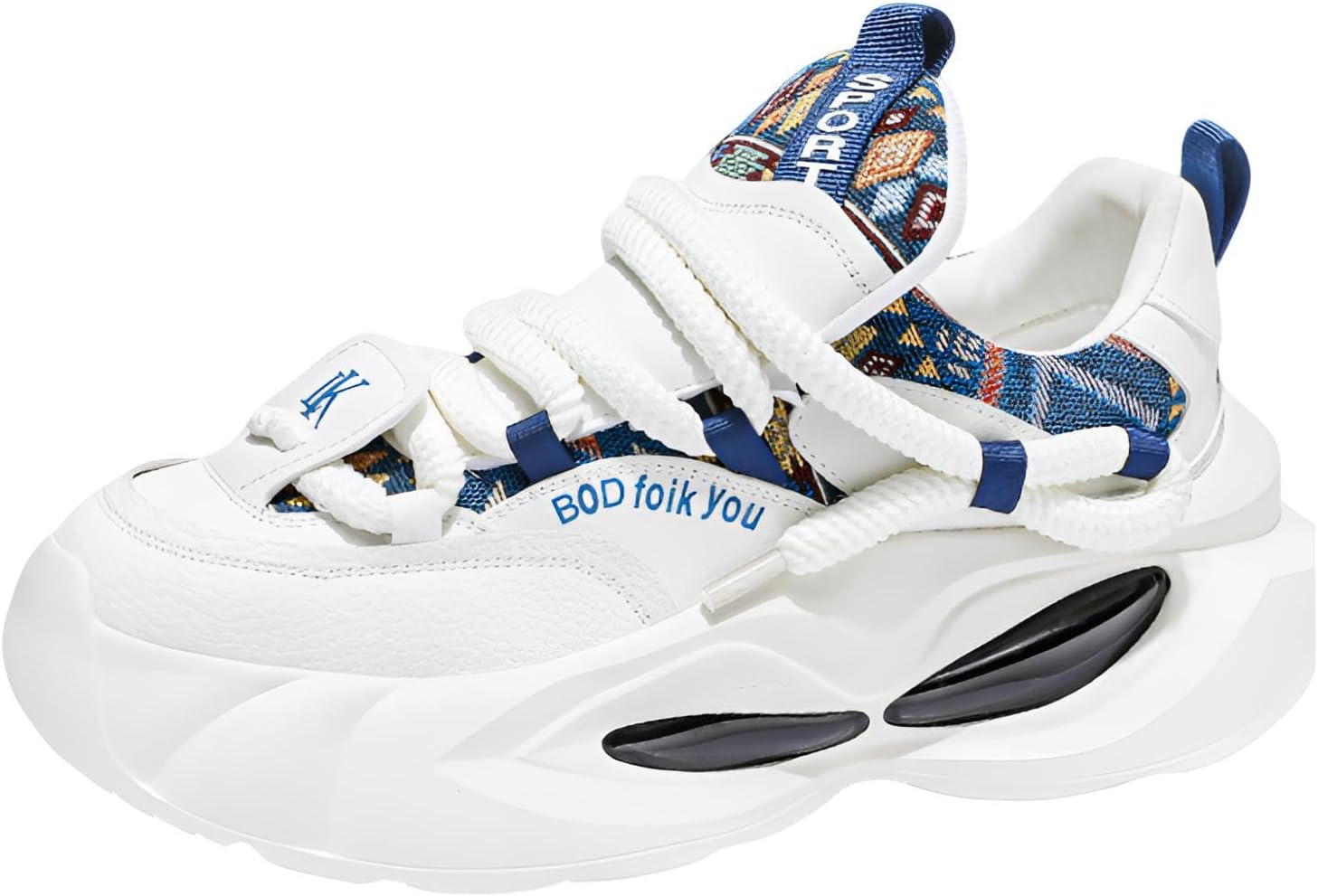 

Модные массивные кроссовки на платформе, белые с синим узором, повседневный спортивный стиль Generic