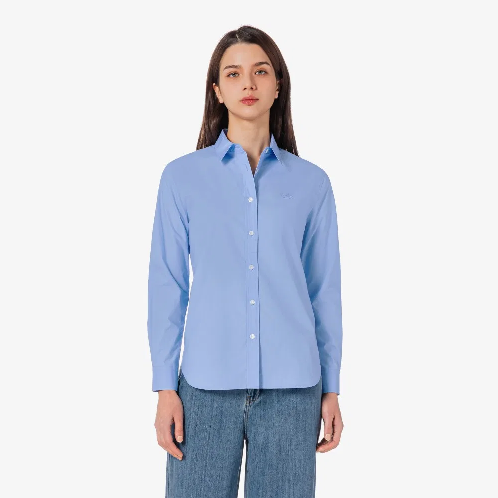 Рубашка Lacoste Поплиновая Однотонная, Серо-голубая