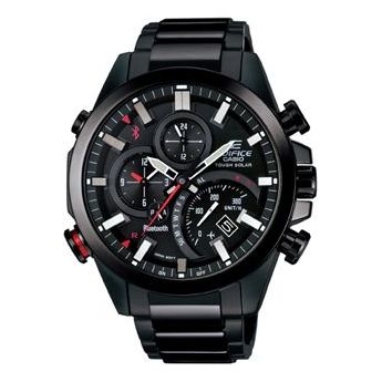 

Часы CASIO EDIFICE Quartz Waterproof Solar Powered Stainless Steel Strap Sports Sapphire Crystal Mens Black Analog, черный