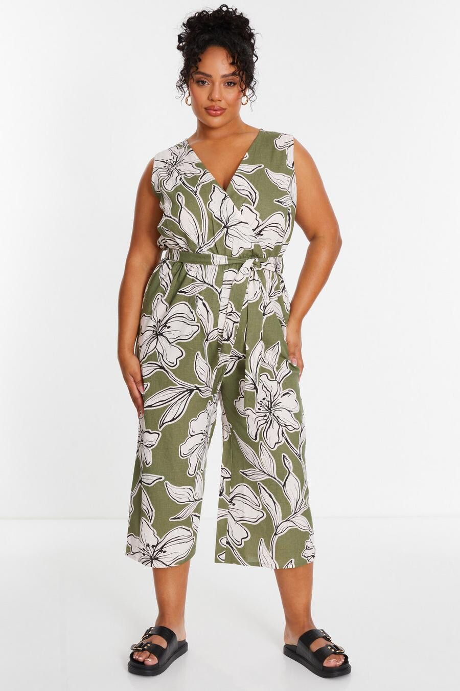 

Комбинезон Curve Khaki Tropical Print Wrap QUIZ Clothing