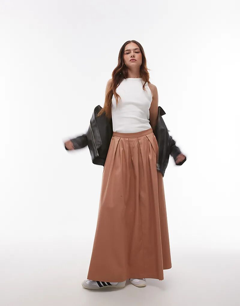 

Хлопковая широкая юбка-солнце цвета верблюжьей шерсти Topshop