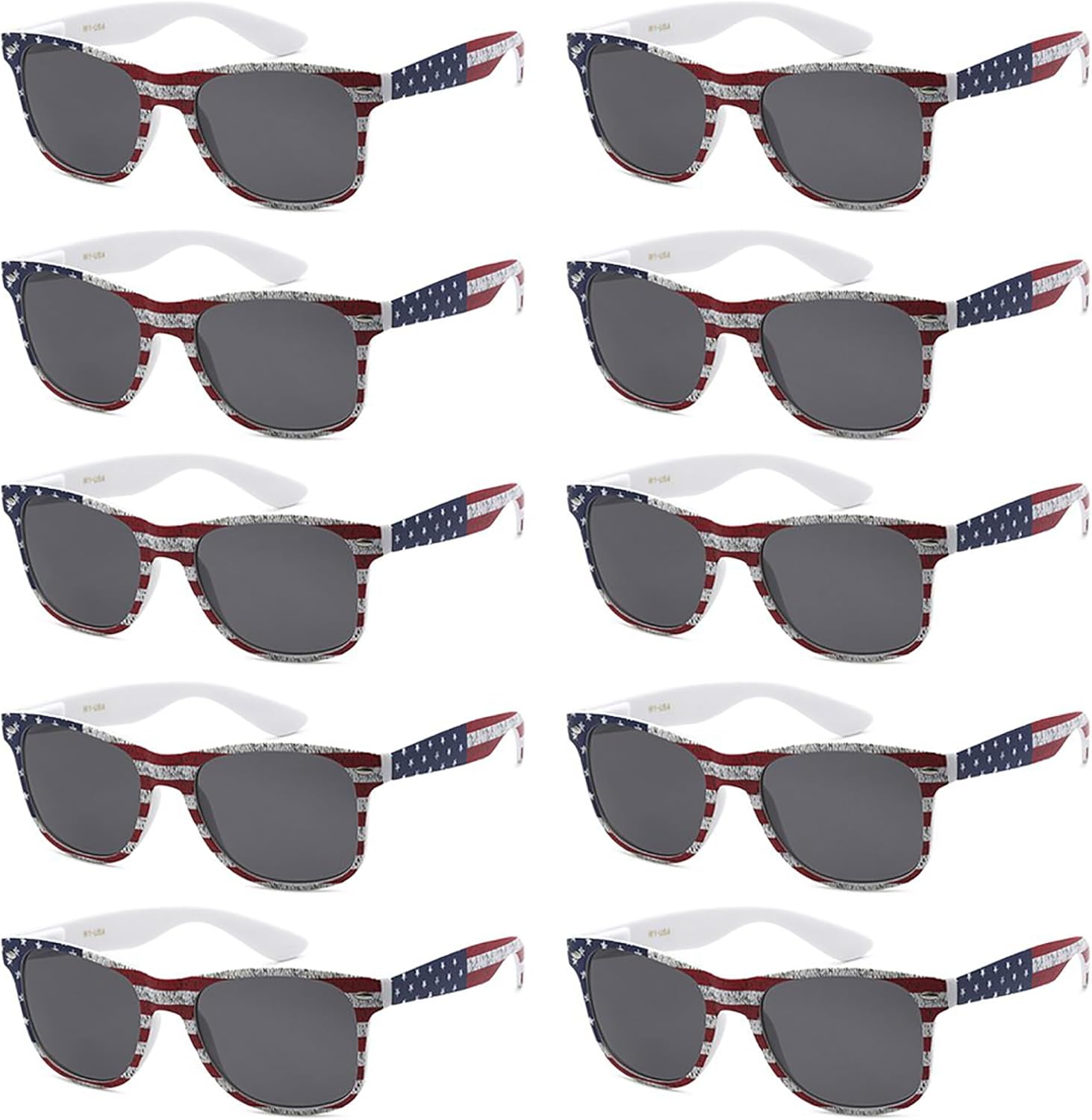 

Солнцезащитные очки с защитой от УФ-излучения для мужчин и женщин – легкие и прочные, унисекс, в стиле ретро 80-х, с гибкими шарнирами, упаковка из 10 штук Got Shades, American Flag | Smoke