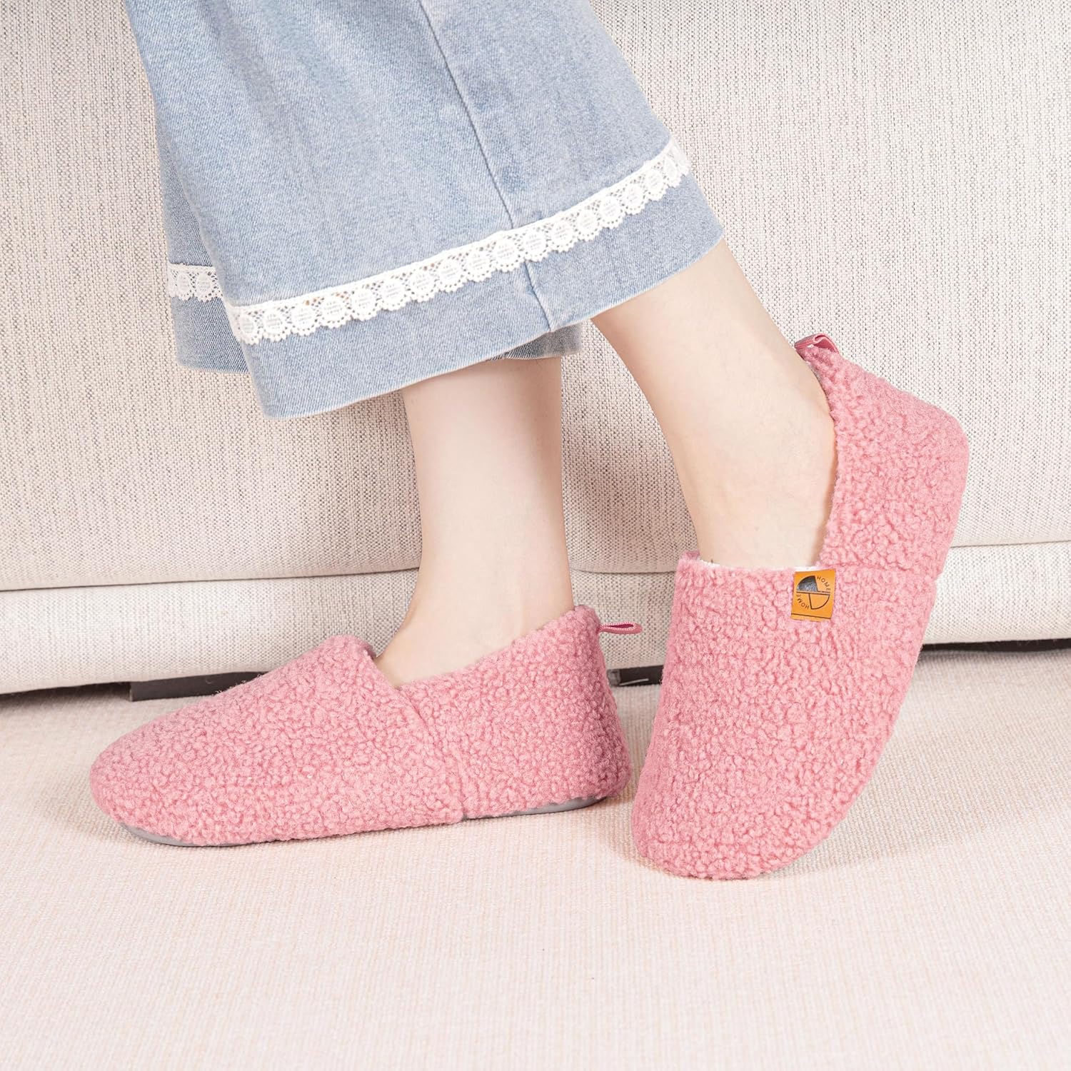 Домашние тапочки для женщин и мужчин, легкие, с эффектом памяти, теплые закрытые тапочки с мягким флисом для использования дома и на улице Fhilepon, розовый — фото 2