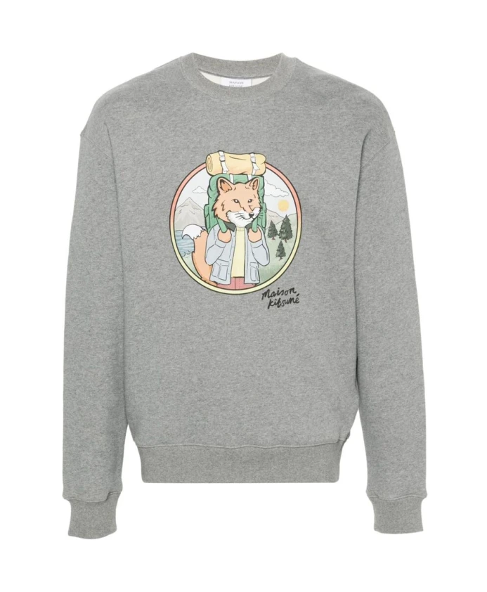 

Толстовка с круглым вырезом и узором Fox Maison Kitsuné, серый