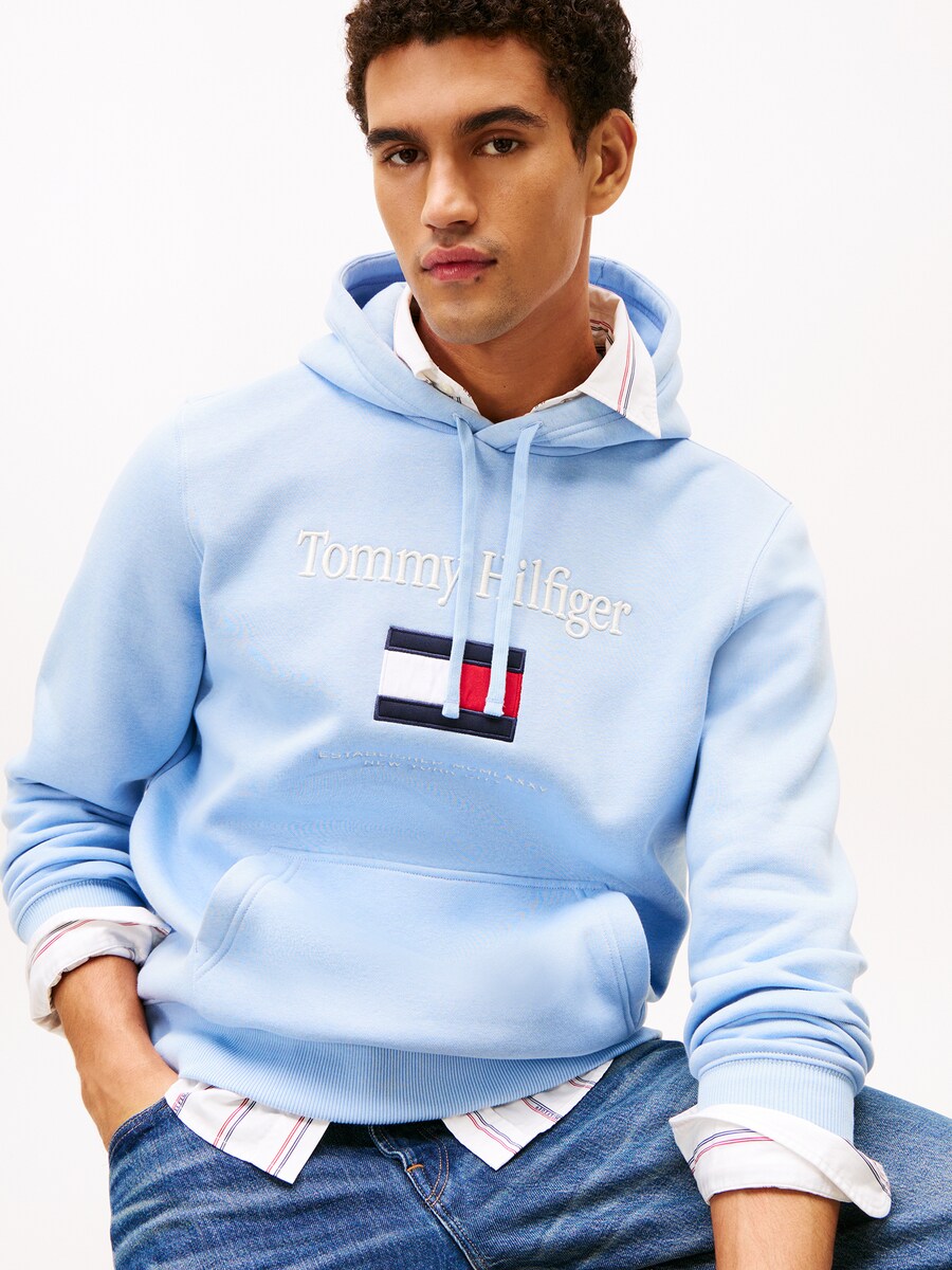 Толстовка с капюшоном на молнии TOMMY HILFIGER, темно-синий/светло-синий — фото 2