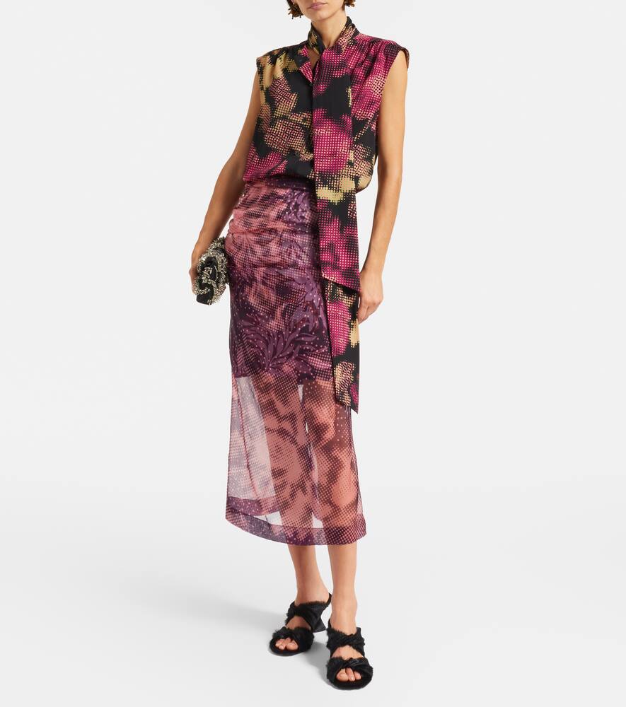 Многослойная юбка миди из смесового шелка с принтом Dries Van Noten, Burgundy — фото 2
