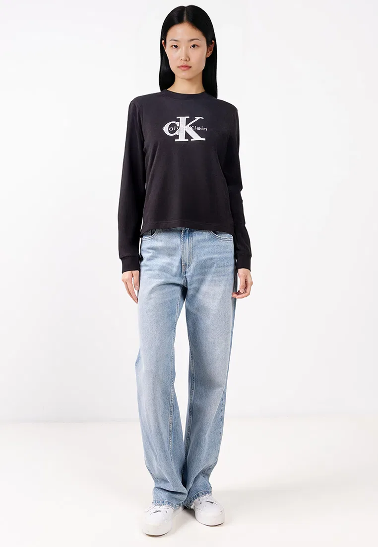 Футболка с длинным рукавом, монограмма, Calvin Klein Jeans, черный — фото 4