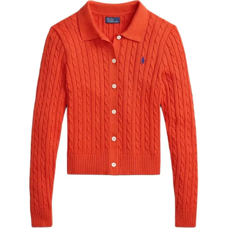 Кардиган с воротником и вязкой "косичка" Polo Ralph Lauren, оранжевый