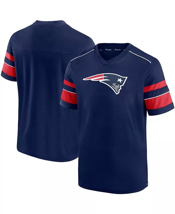 

Мужская темно-синяя футболка New England Patriots с текстурированной хэштеговой вставкой и V-образным вырезом Fanatics