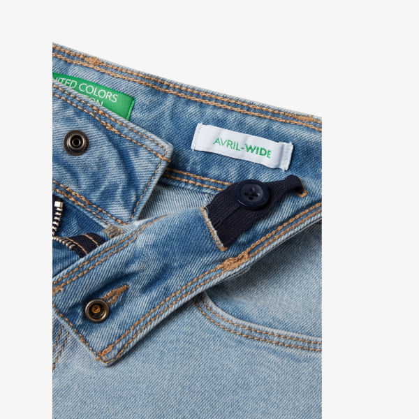 Джинсы широкие Benetton с высокой посадкой, голубой — фото 2