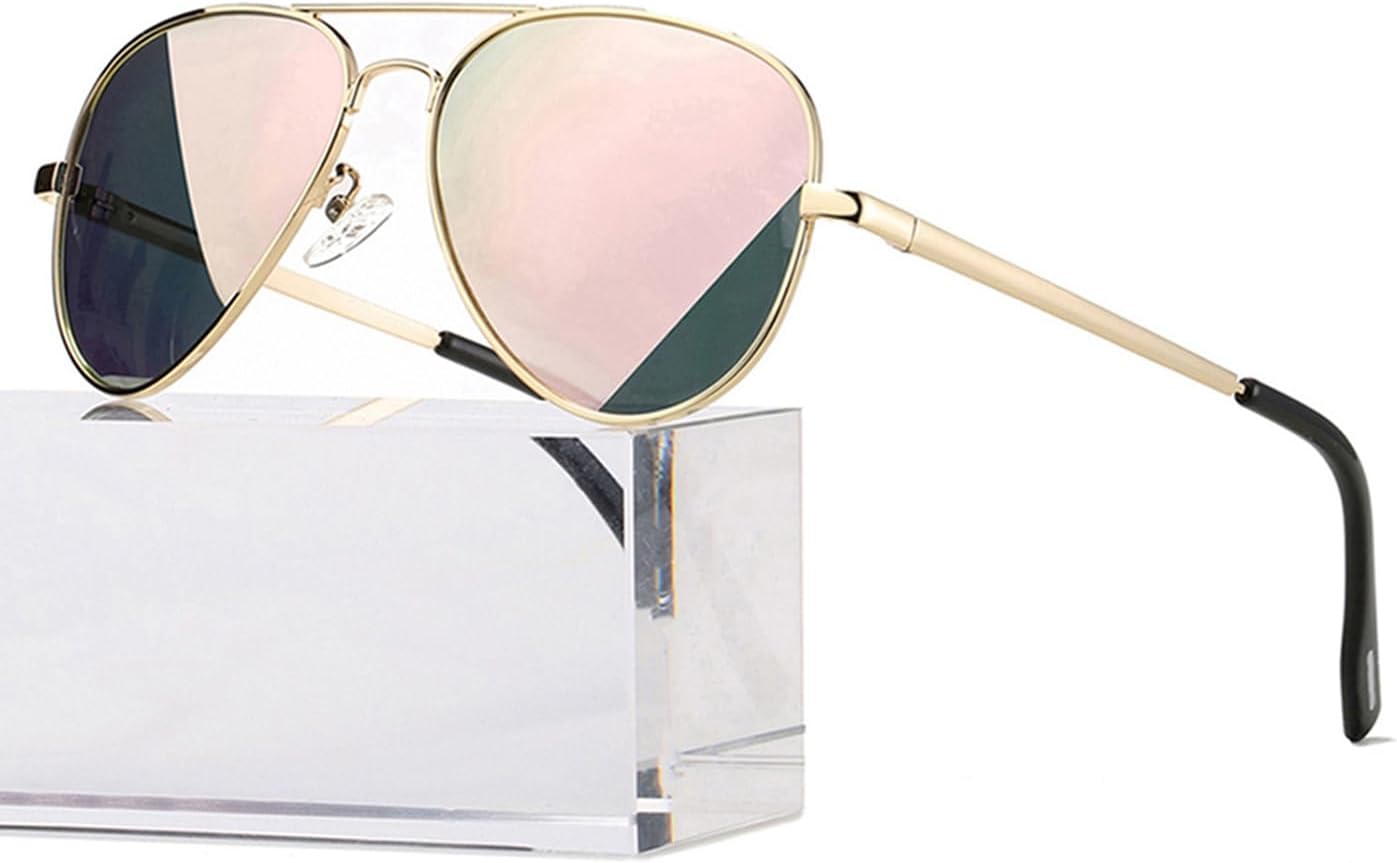 

Поляризованные солнцезащитные очки-авиаторы HJSTES для женщин и мужчин, классический дизайн, металлические линзы, зеркальная поверхность, 100% защита от УФ-излучения, диаметр 58 мм, A05 Glod Frame/Pink Mirrored