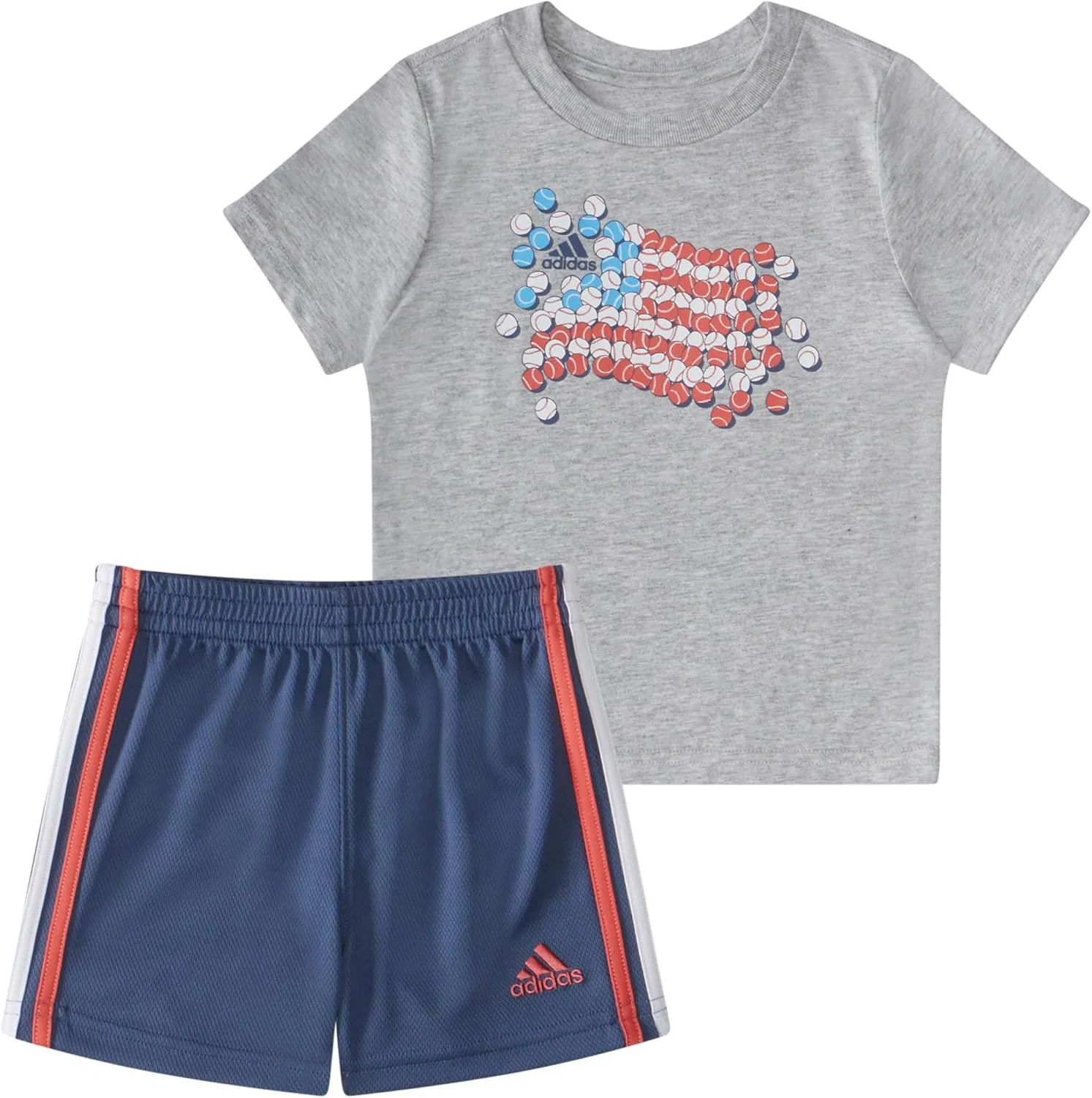 Комплект из хлопковой футболки с коротким рукавом и шорт Adidas для мальчиков, Gray Heather