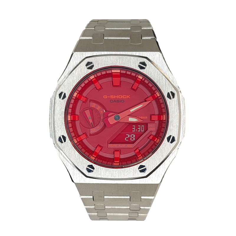 

CASIO Часы Men Liquid Crystal/Analog Dual Display Series Red Watch, Silver Steel Coral Red