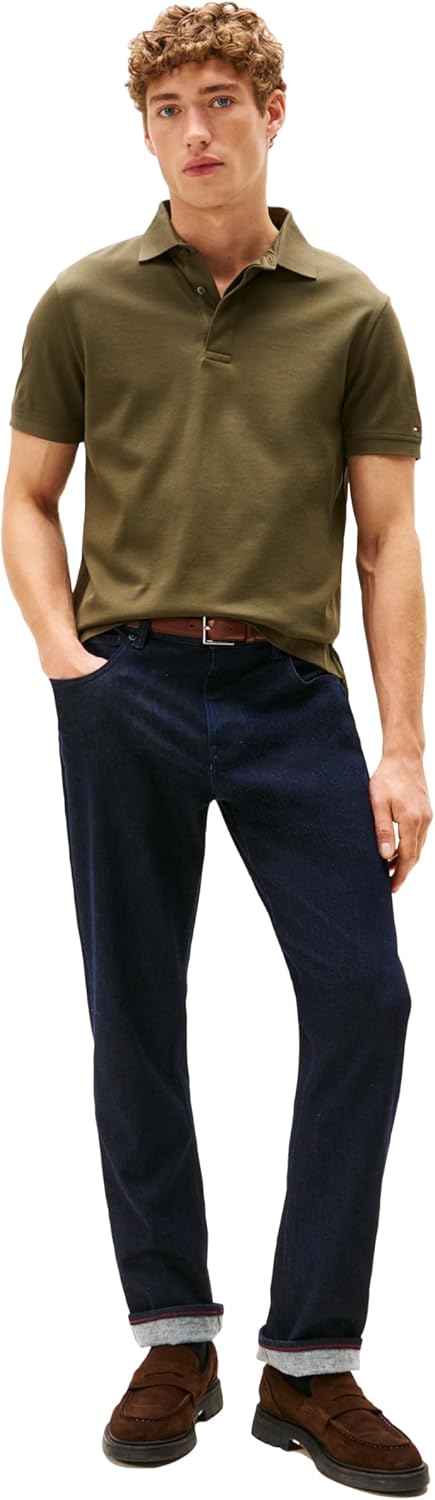 Мужские поло Tommy Hilfiger с коротким рукавом, свободного кроя и скрытыми планками, Army Green — фото 3