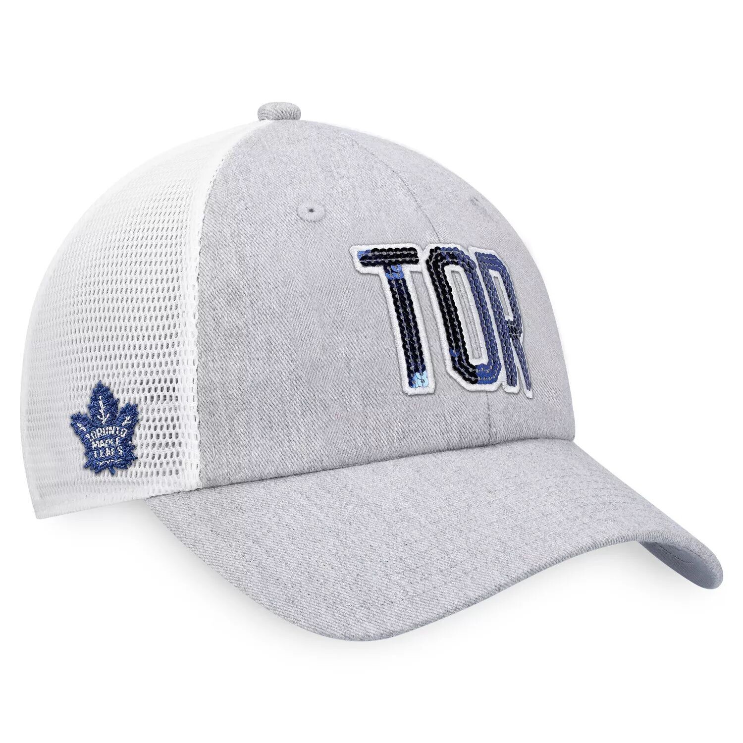 

Женская кепка Fanatics с логотипом Heather Grey/White Toronto Maple Leafs Iconic Glimmer Trucker Snapback Fanatics