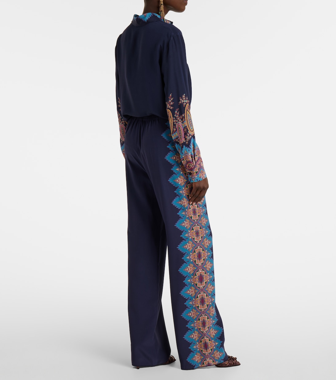 Прямые брюки из печатного шёлка крепдешин Etro, Stampa F.Do Blu — фото 3
