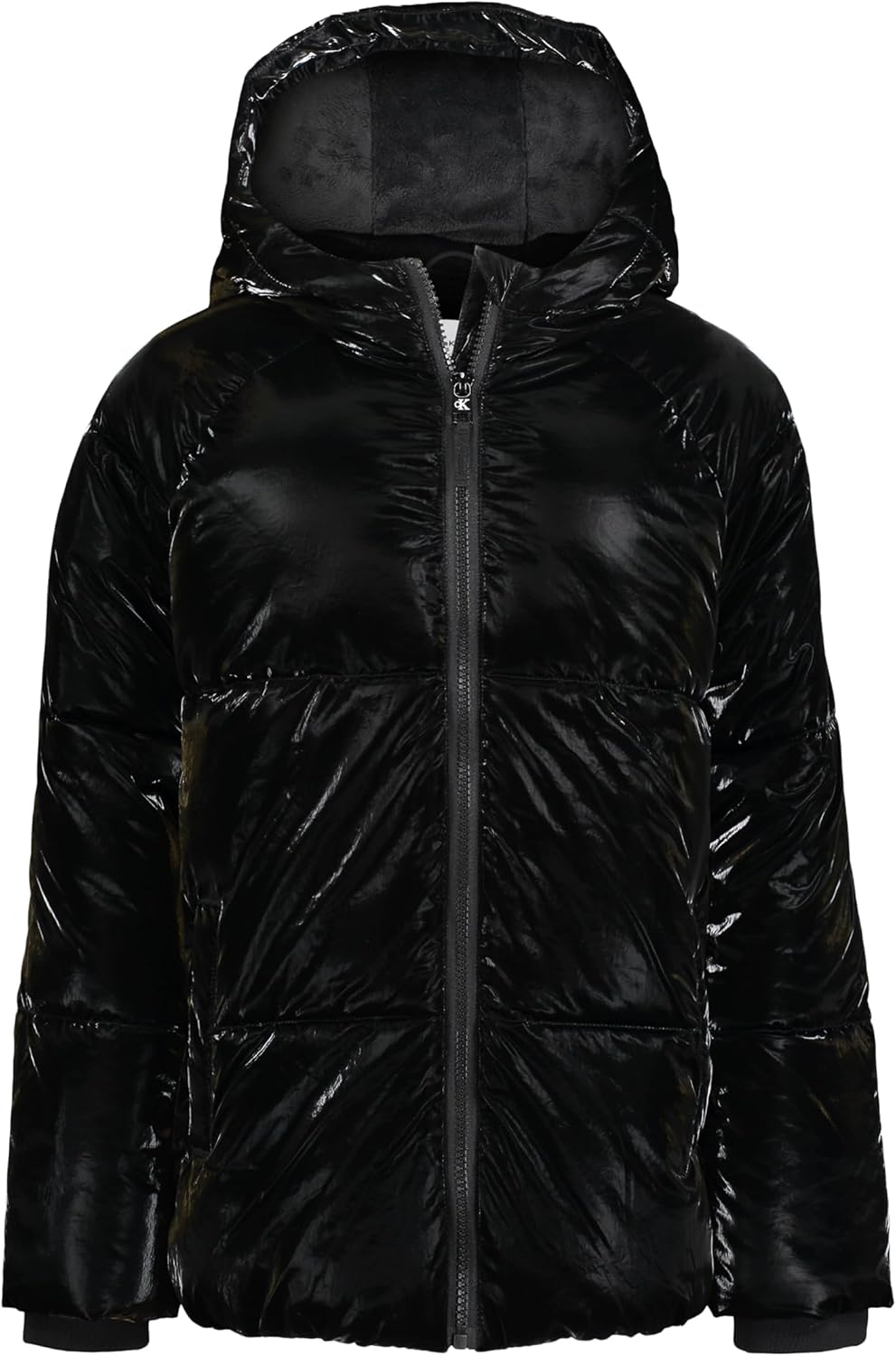 

Укороченная зимняя куртка-пуховик Calvin Klein для девочек с капюшоном и флисовой подкладкой, Black Shine