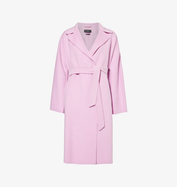 

Пальто из шерсти с начесом и поясом Weekend Max Mara, розовый