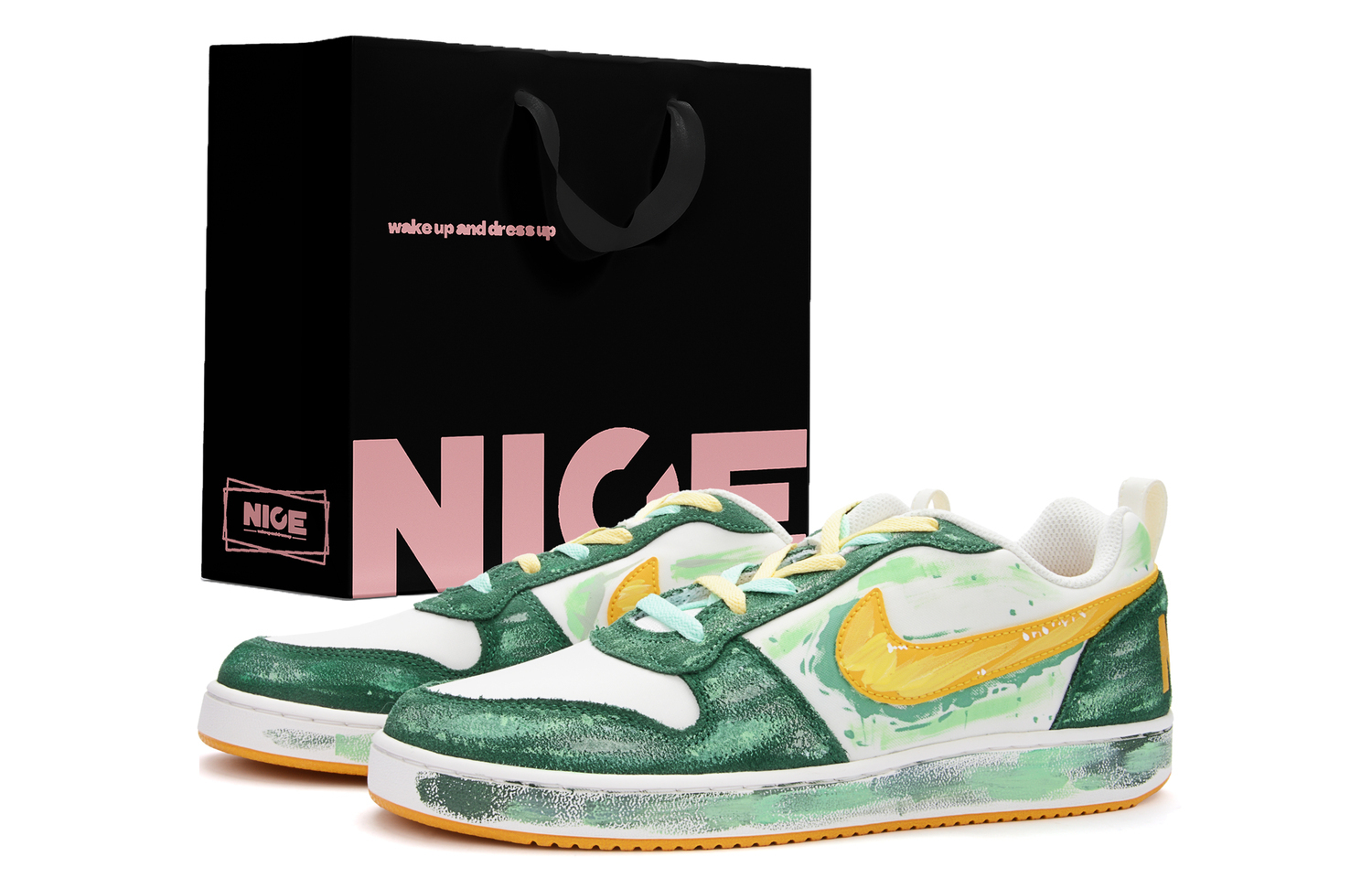 

Nike Кроссовки для скейтбординга Court Borough PRM Slip Resistant Abrasion Resistant мужские низкие белые зеленые желтые