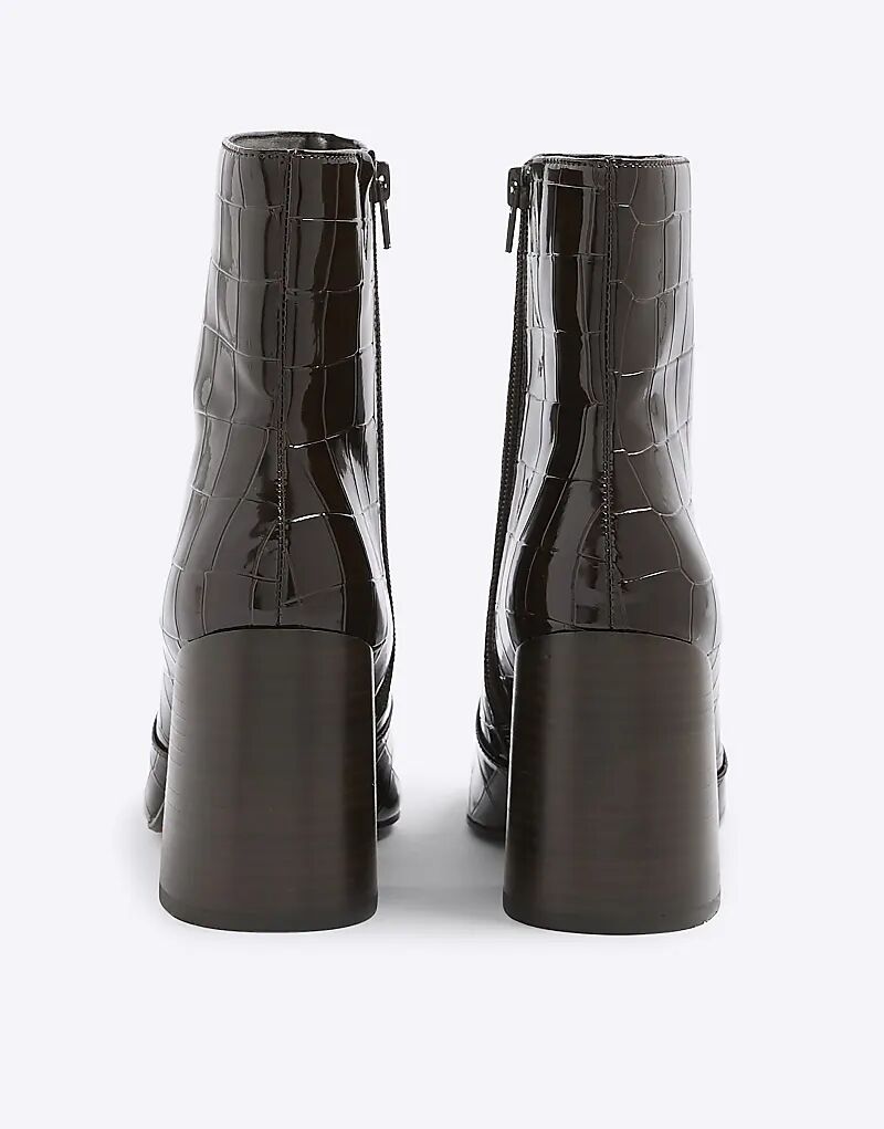 Ботинки River Island Croc с расклешенным каблуком, коричневого цвета с темным оттенком — фото 4
