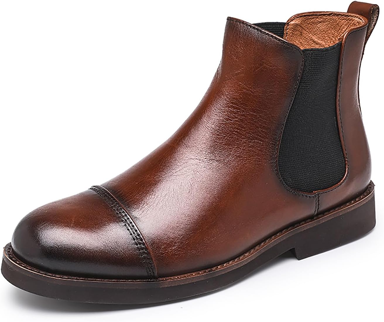 

Мужские ботинки Chelsea Santimon, повседневные деловые слипоны из кожи, ретро-классика ручной работы, ботинки к смокингу, формальные ботинки до щиколотки для мужчин, коричневый