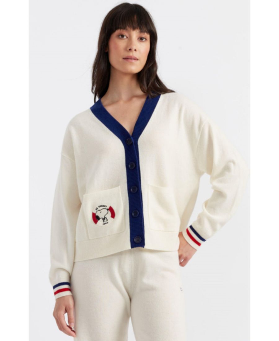 

Женский кардиган из шерсти и кашемира с изображением Снупи и значком в морском стиле Chinti & Parker, Cream/multi