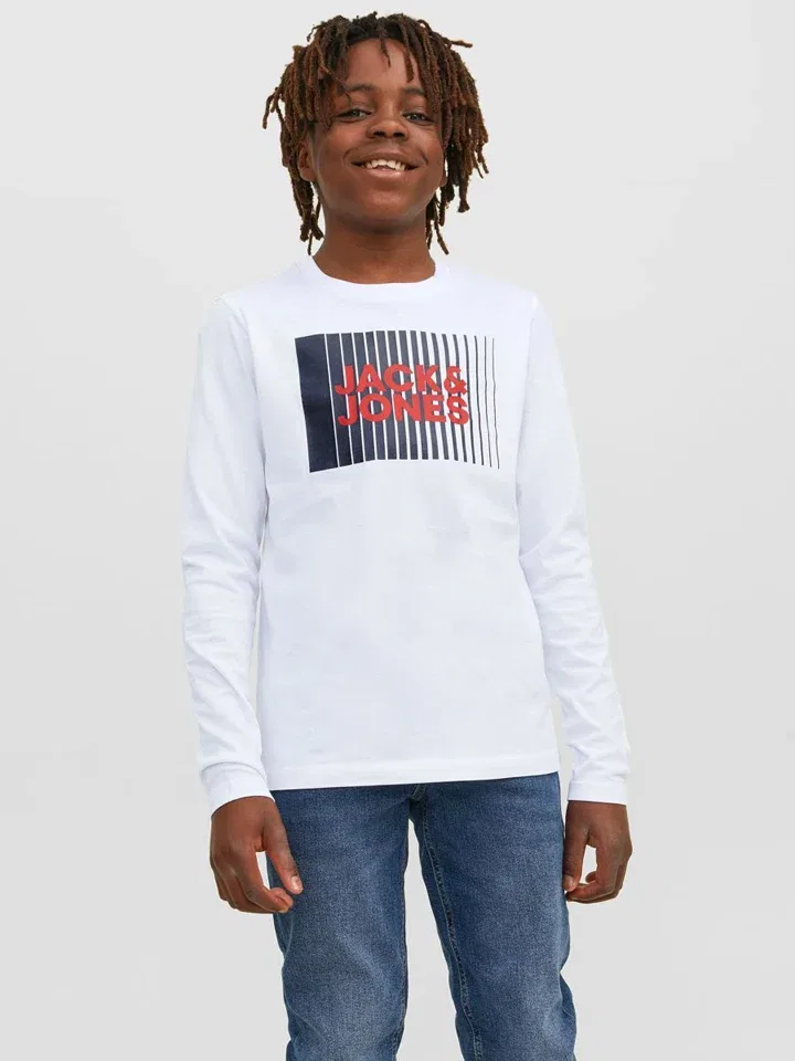 Лонгслив с принтом, JACK & JONES Junior, белый