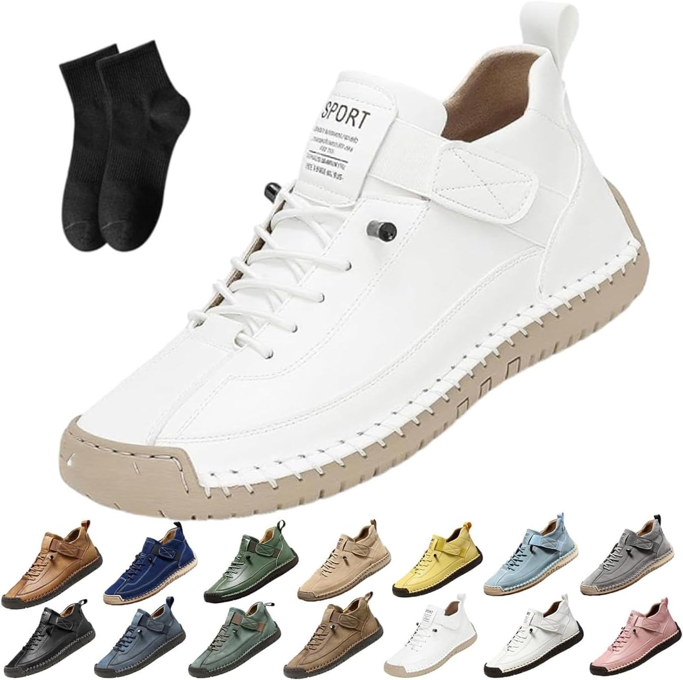 

Женские кожаные кроссовки, женская ручная работа кожаные ортопедические удобные туфли - поддержка свода стопы, регулируемые комфортные ортопедические туфли, мягкие удобные слипоны Noworfewer, белый