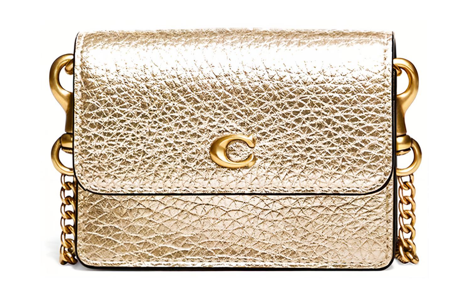 

Женский держатель карт из шагреневой кожи, металлик, маленького размера COACH