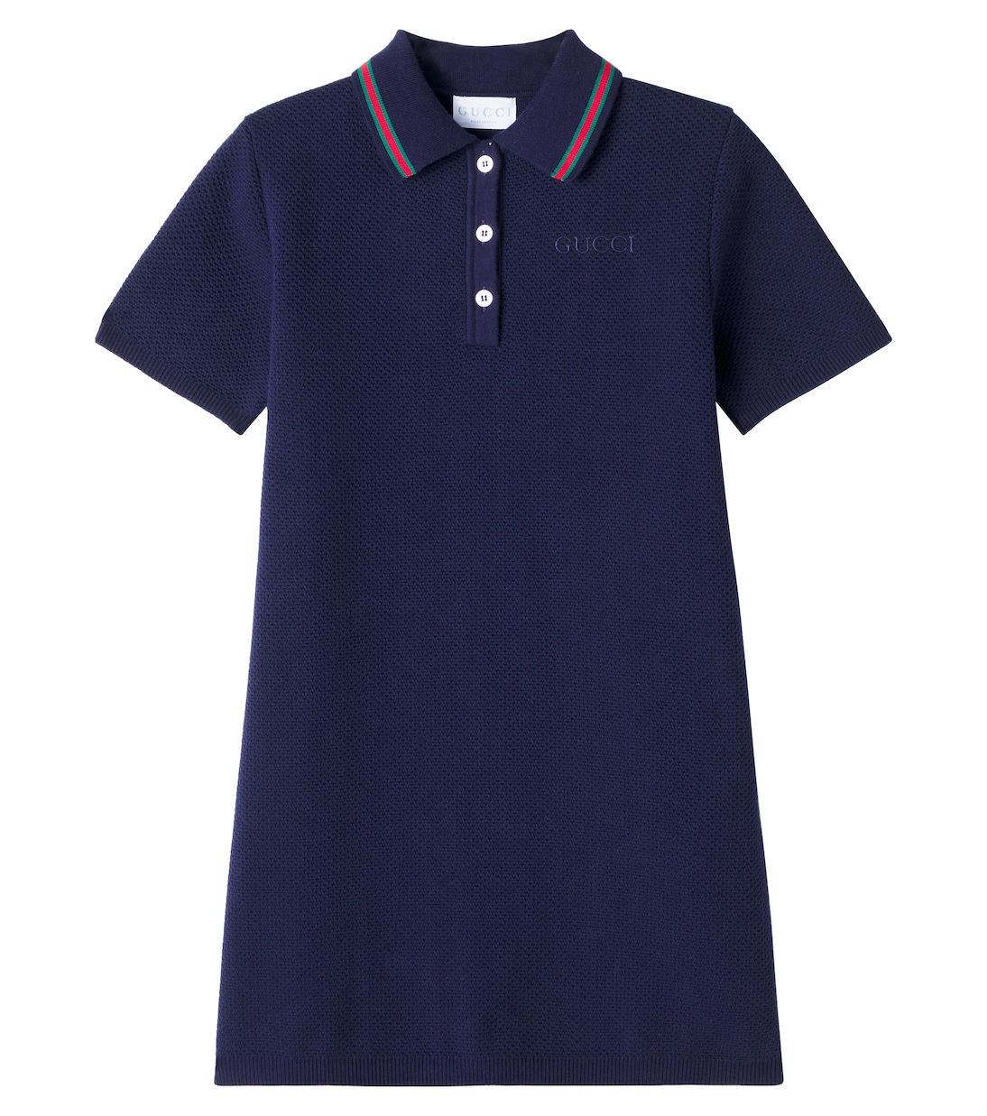 

Полосатое хлопковое джерси платье-поло Gucci Kids, Oltremare/Green/Red