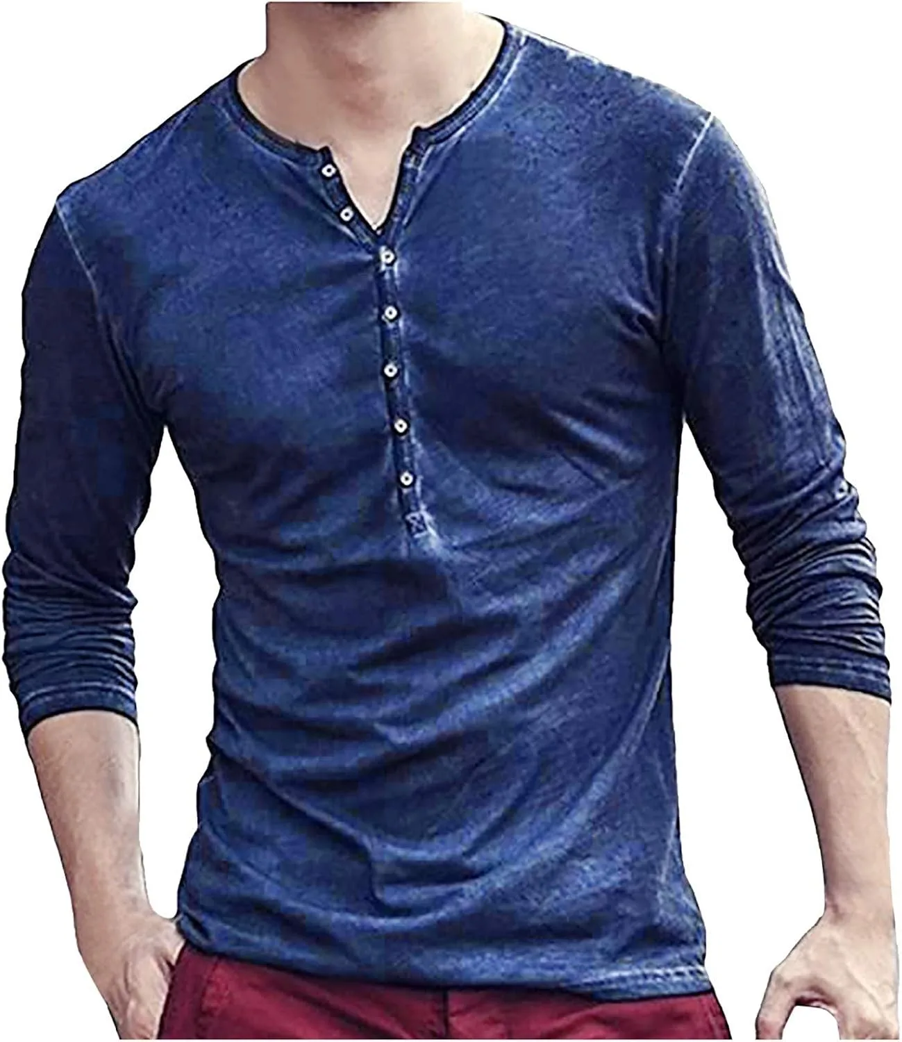 

Мужская футболка Henley с эффектом поношенности и длинными рукавами FZYLQY