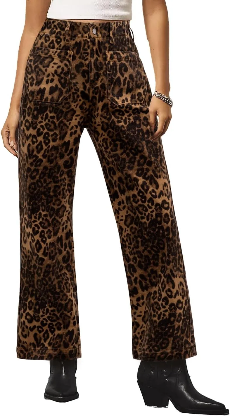 

Kedera Women's Leopard Printed Straight Jeans