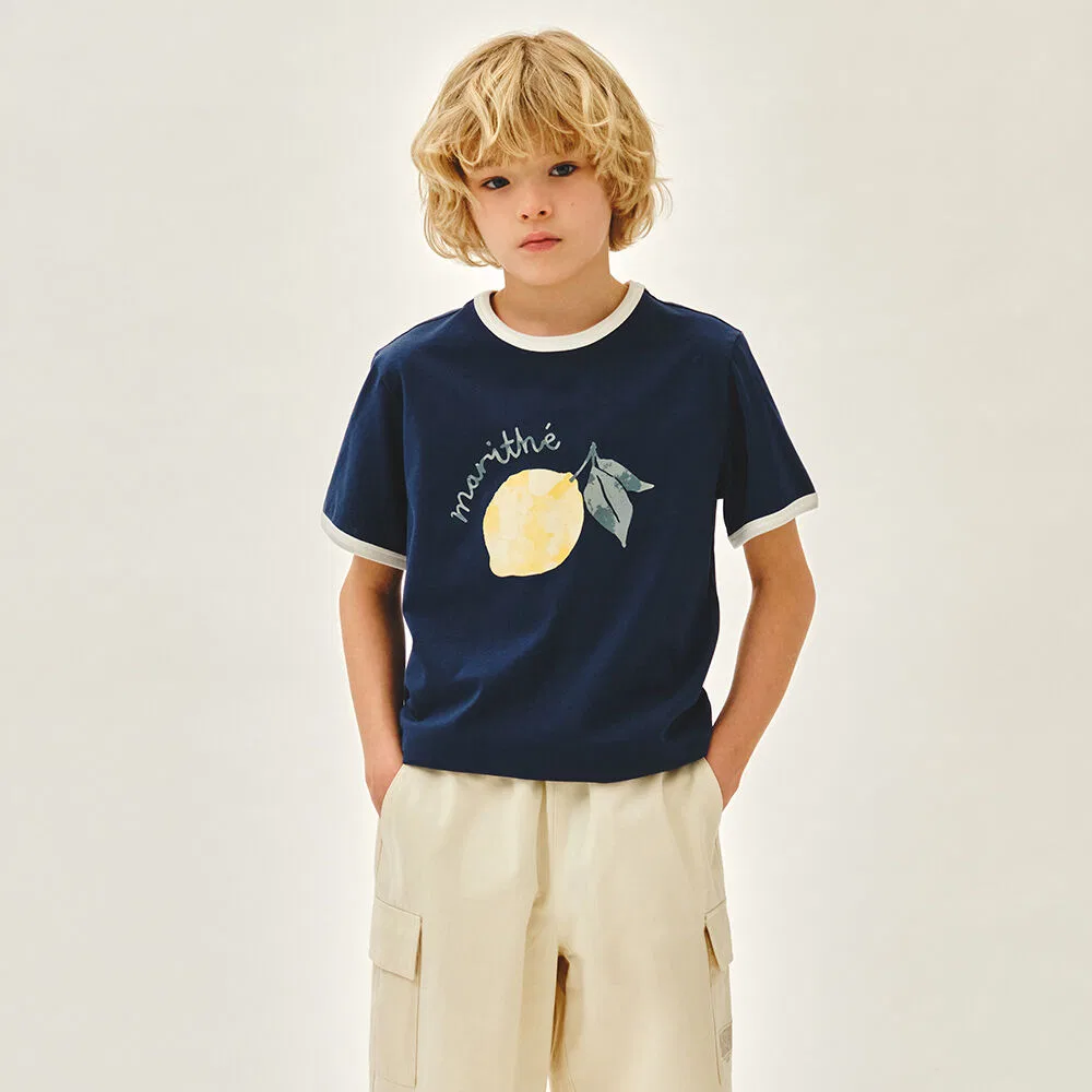Детская футболка Kids Citron Ringer синего цвета от Marithé Kids