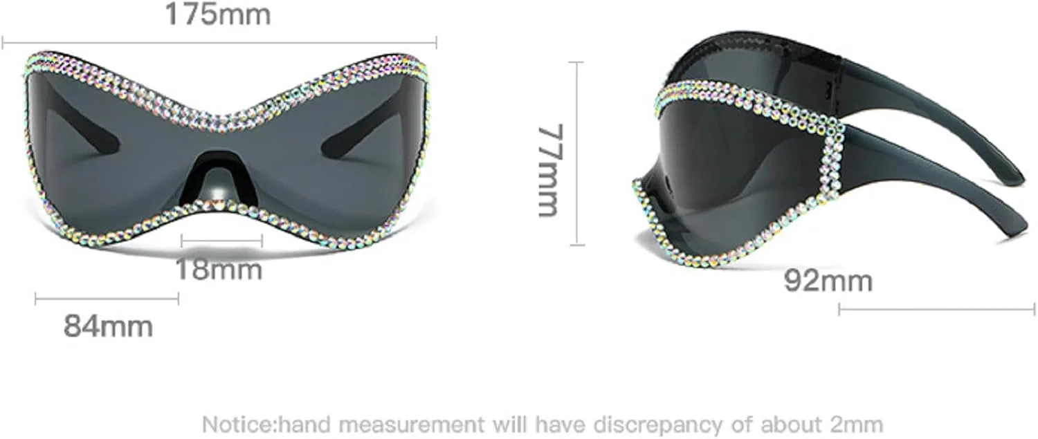 

Солнцезащитные очки Y2K с бриллиантами, женские солнцезащитные очки со стразами, большие женские очки с блестками, праздничные очки в стиле панк mincl, Silver