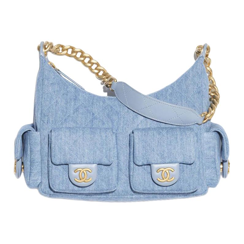 

Джинсовый материал золотая цепь сумка хобо, сумка, наплечная сумка большая женская светло- CHANEL, Box(Set+Box)