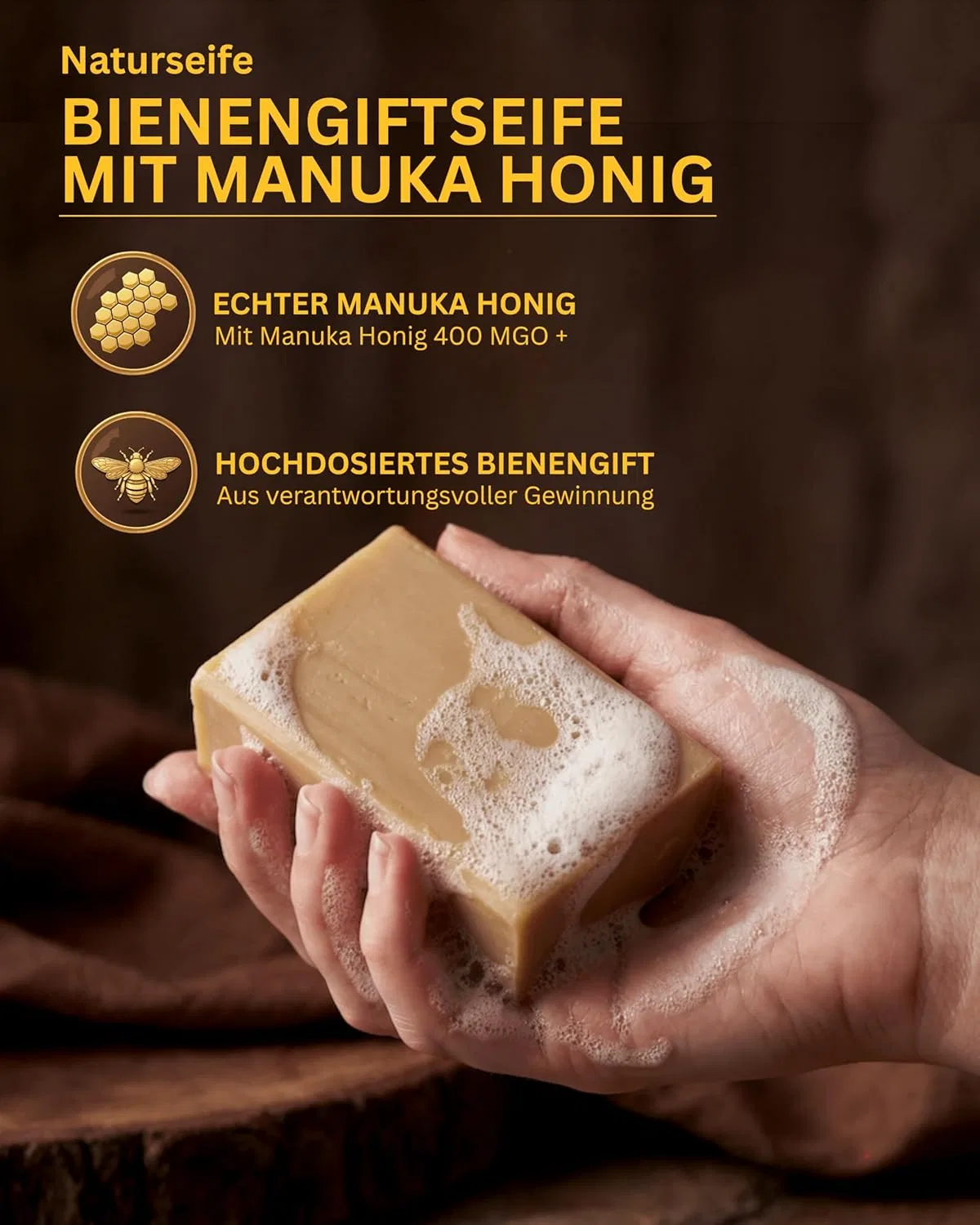 Натуральное мыло с пчелиным ядом и медом манука от Gregas Beekeeping, 100 г Grega´S Imkerei — фото 3