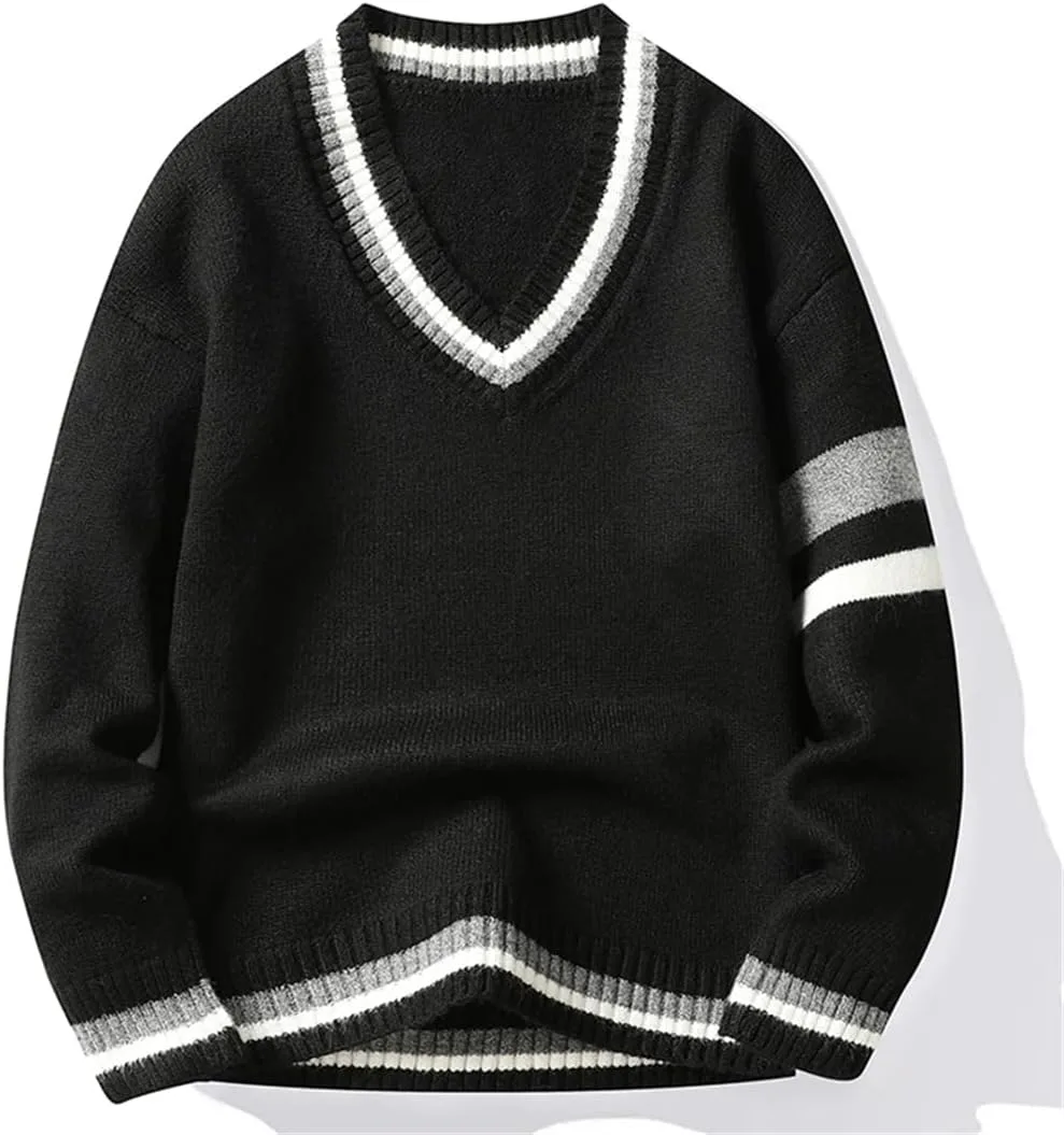 

Мужской теплый вязаный пуловер с V-образным вырезом