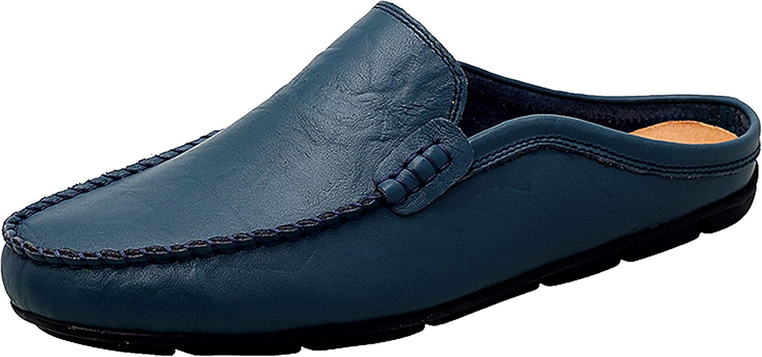 

Go Tour Мужские мулы, тапочки с клогом, дышащие штанговые кожаные обувь, повседневные лоферы, синий