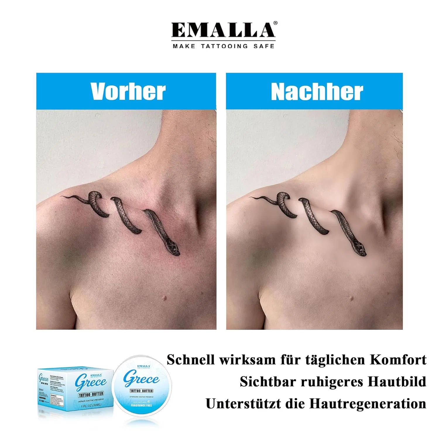 Веганский бальзам для татуировок EMALLA GRECE Tattoo Butter, 200 мл Emalla — фото 4