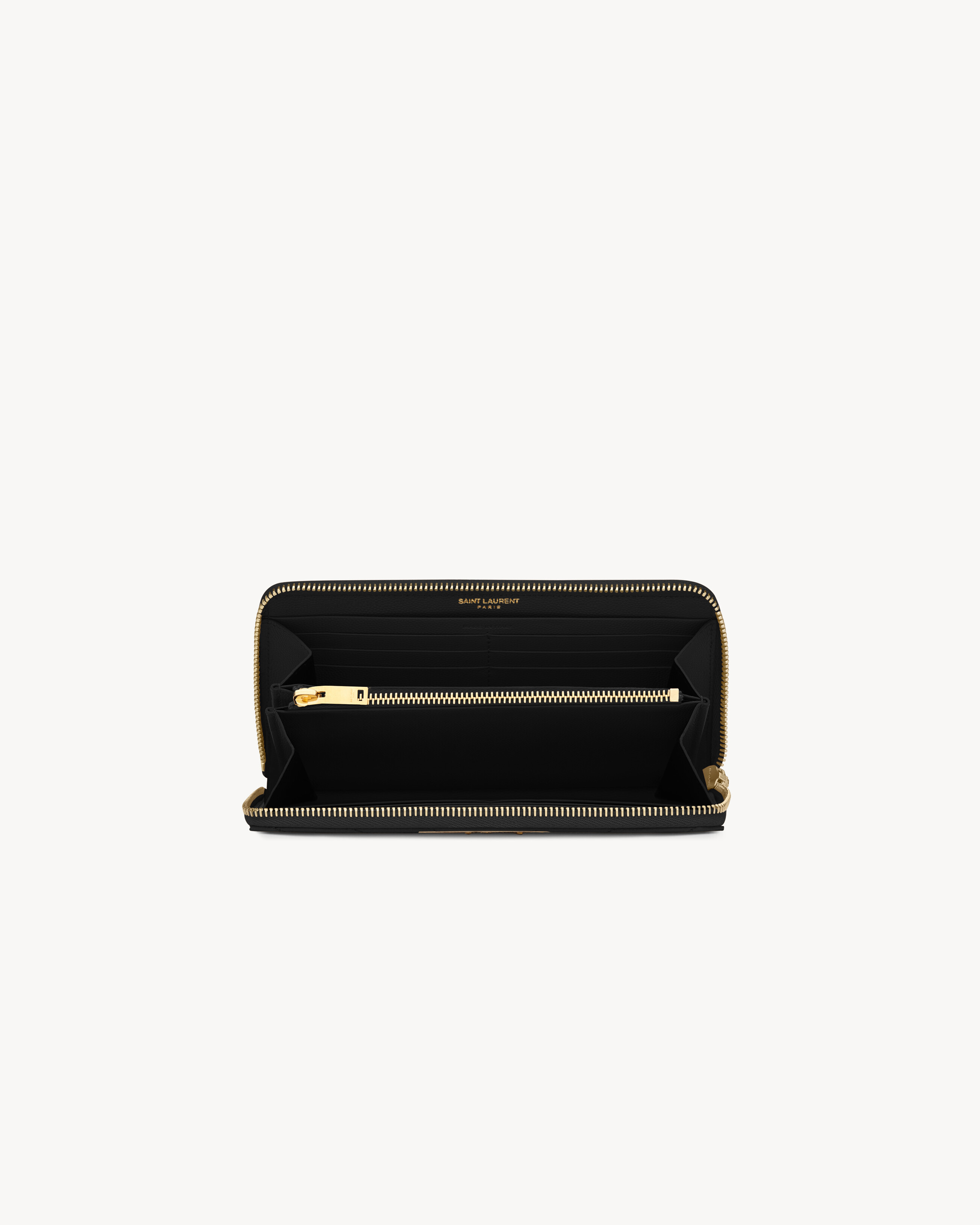 Кошелек на молнии Cassandre Matelasse из зернистой кожи Grain de Poudre Saint Laurent, черный — фото 4